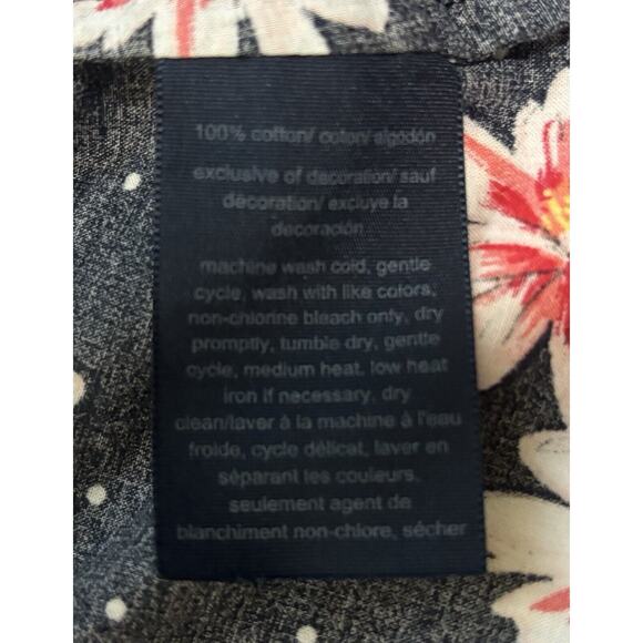 Tommy Hilfiger Womens 1X Button Down Blouse Navy Blue Floral Roll Tab Cotton - Picture 11 of 14